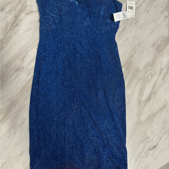 Jump Apparel Royal Blue Glitter Sheath Dress Size 12 Spaghetti Strap Square Neck - Picture 3 of 10